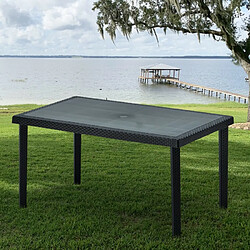 Grand Soleil 12 Tables de jardin rectangulaire en poly-rotin bar café bistrot 150x90, Couleur: Noir