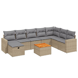 vidaXL Salon de jardin avec coussins 9pcs mélange beige résine tressée