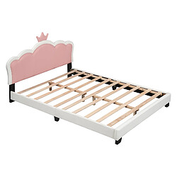 KOMHTOM Lit rembourré blanc pour enfants 140 * 200cm avec base à lattes et dossier, forme Couronne (matelas non inclus) pas cher