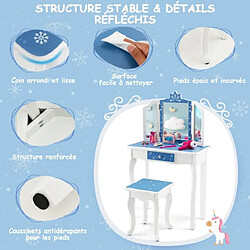 Helloshop26 Coiffeuse enfants avec miroir amovible à 3 volets et tabouret table de maquillage avec tiroir pour enfants de 3 ans+ bleu 20_0005748