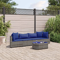 vidaXL Salon de jardin 5 pcs avec coussins gris résine tressée