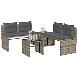 vidaXL Salon de jardin 4 pcs avec coussins gris résine tressée