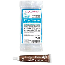 Scrapcooking Stylo chocolat + Pâte à sucre bleu foncé 100 g