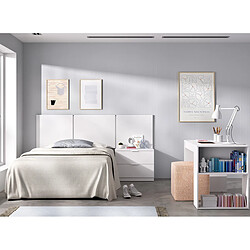 Pegane Ensemble de tête de lit + table de chevet avec 2 tiroirs + bureau coloris blanc