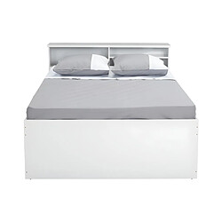 Vente-Unique Lit 140 x 190 cm avec tiroirs et rangements - Blanc + Matelas - BORIS pas cher