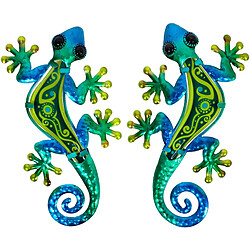 Origen Gecko décoratif en métal et verre vert et bleu Cercle (Lot de 2).