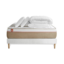 Marmottes & Co Pack prêt à dormir matelas LE SOYEUX 160x200cm Ressorts ensachés + Mémoire de forme BioVisco + sommier Blanc