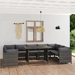 Maison Chic Salon de jardin 10 pcs + coussins - Mobilier/Meubles de jardin - Table et chaises d'extérieur Résine tressée Gris -MN55759