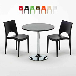 Grand Soleil Table Ronde Noir et 2 Chaises Colorées P