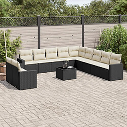 Maison Chic Salon de jardin 12 pcs avec coussins | Ensemble de Table et chaises | Mobilier d'Extérieur noir résine tressée -GKD84399