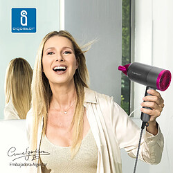 Aigostar Diane - Sèche-cheveux compact de 1800W. 2 vitesses, 3 températures + air froid. Manche pliable, double voltage, idéal voyages et gym. Gris et rose.