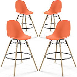 ICONIK INTERIOR Tabourets de Bar - Design Scandinave - Pieds en Bois - Lot de 4 - Skögur Orange