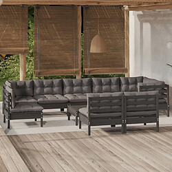 Maison Chic Salon de jardin 10 pcs + coussins - Mobilier/Meubles de jardin - Table et chaises d'extérieur Noir Bois de pin massif -MN85512