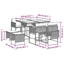 vidaXL Ensemble à manger de jardin et coussins 9 pcs marron poly rotin pas cher