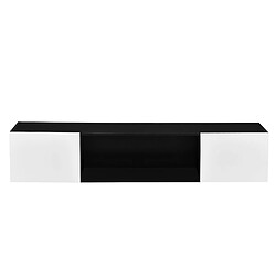 Helloshop26 Étagère Murale Stylée Meuble de Rangement Design avec 2 Portes et Éclairage LED Bleu Capacité de Charge jusqu'à 15 kg Panneau de Particules 150 x 30 x 30 cm Noir Blanc Brillant 03_0005195