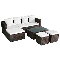 vidaXL Salon de jardin 4 pcs avec coussins Résine tressée Marron