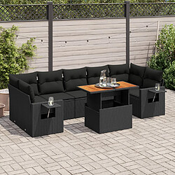 vidaXL Salon de jardin 8 pcs avec coussins noir résine tressée