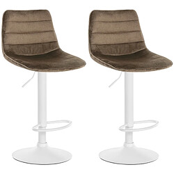 Decoshop26 Lot de 2 tabourets de bar chaises hautes avec repose-pieds incurvé en velours marron structure métallique blanc 10_0004307