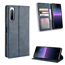 Etui en PU bouton-pression magnétique style vintage avec support bleu pour votre Sony Xperia 10 II