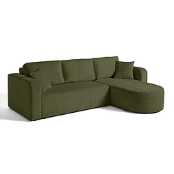 Bestmobilier Miro - canapé d'angle réversible - 4 places - convertible avec coffre - en velours texturé Miro - canapé d'angle réversible - 4 places - convertible avec coffre - en velours texturé - Vert Olive