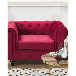 Beliani Fauteuil CHESTERFIELD Velours Rouge foncé