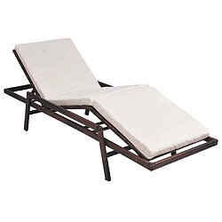 Helloshop26 Transat chaise longue bain de soleil lit de jardin terrasse meuble d'extérieur avec coussin résine tressée marron 02_0012517