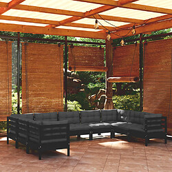 vidaXL Salon de jardin 9 pcs avec coussins Noir Bois de pin