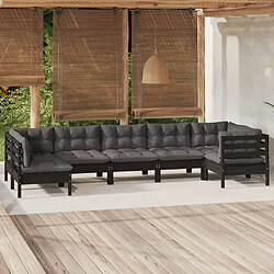 vidaXL Salon de jardin 7 pcs avec coussins Noir Bois de pin