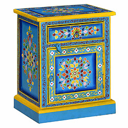 Maison Chic Table de chevet,Table de nuit,Table d'appoint pour salon Bois de manguier Turquoise Peinture à la main -MN44359