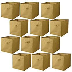 Toilinux Lot de 12 cubes de rangement pliables en tissus avec poignée - 30x30x30cm - Jaune Ananas