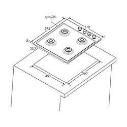 Table de cuisson gaz 60cm 4 feux gris - CHW640LXB - CANDY