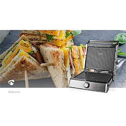 NEDIS Grill Viande Panini Taille XL 2000W Cuisson diététique a 180° anti-adhesive avec Temoins lumineux + Ustensiles Barbecue