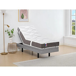 Vente-Unique Lit électrique de relaxation déco + matelas 100% latex 3 zones - 80 x 200 cm - Tissu - Gris - PANISOLA de DREAMEA