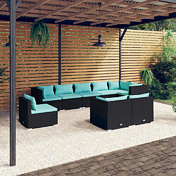 vidaXL Salon de jardin 9 pcs avec coussins Résine tressée Noir