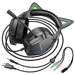 Borofone Casque Oreille de Chat 50mm Microphone Filaire Vert