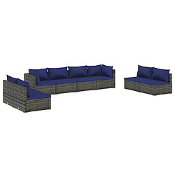 vidaXL Salon de jardin 8 pcs avec coussins résine tressée gris