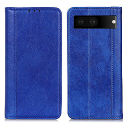 Etui en PU texture litchi, absorption magnétique, anti-chocs avec support, bleu pour votre Google Pixel 7