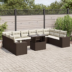 vidaXL Salon de jardin et coussins 11 pcs marron résine tressée