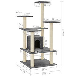 Acheter Helloshop26 Arbre à chat meuble tour grimper jouet grattage grattoir escalade plateforme avec griffoirs en sisal foncé 110 cm gris 02_0022643