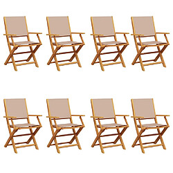 vidaXL Chaises de jardin pliantes lot de 8 taupe tissu et bois massif