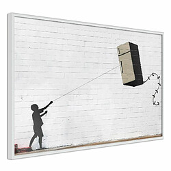 Paris Prix Affiche Murale Encadrée Banksy Fridge Kite 30 x 20 cm Blanc