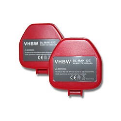 vhbw 2x Batterie Ni-MH 3000mAh (12V) pour outils 8411DWA, 8411DWH, 8411DWHE, 8412D, 8412DH, 8412DW comme Makita 1200, 1201, 1201A, 1202, 1202A.