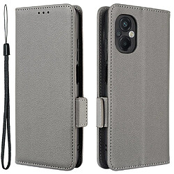 Etui en PU texture litchi, fermoir magnétique double avec support pour votre Xiaomi Poco M5 4G - gris