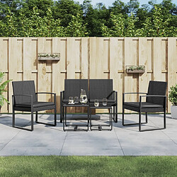 Ensemble salle à manger de jardin 5 pcs avec coussins,Ensemble à dîner d'extérieur noir rotin PP -MN61613