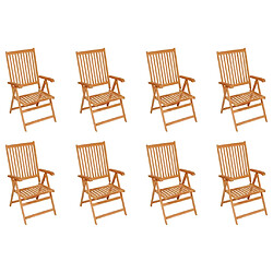 vidaXL Chaises inclinables de jardin et coussins lot de 8 Teck solide