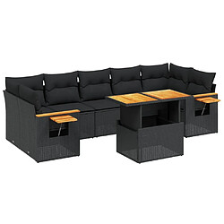 Maison Chic Ensemble Tables et chaises d'extérieur 8 pcs avec coussins,Salon de jardin noir résine tressée -GKD152534