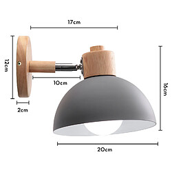 Stoex Ø20CM Applique Murale Rétro Moderne Applique Murale en Bois Et Métal Lampe Murale Simple, Angle Réglable, Pour Salon, Chambre À Coucher (Gris) E27 pas cher