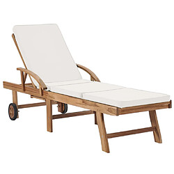 Helloshop26 Lot de 2 transats chaise longue bain de soleil lit de jardin terrasse meuble d'extérieur avec coussins bois de teck solide crème 02_0012154