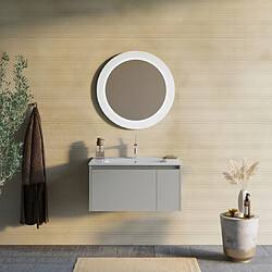 Kiamami Valentina ARMOIRE DE TOILETTE 80CM BEIGE SABLE AVEC MIROIR ROND ÉCLAIRÉ PAR LED | MONACO