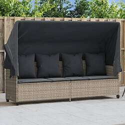 Maison Chic Chaise longue avec auvent et coussins | Bain de soleil Relax | Transat gris clair résine tressée -GKD28541